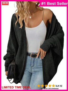 Sidefeel Oversized Boho Lightweight Cardigan Sweater Batwing Sleeve
